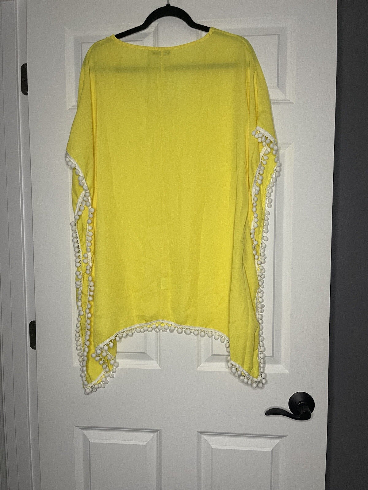 Adreamly swimsuit coverup yellow w white Pom decor medium NWT