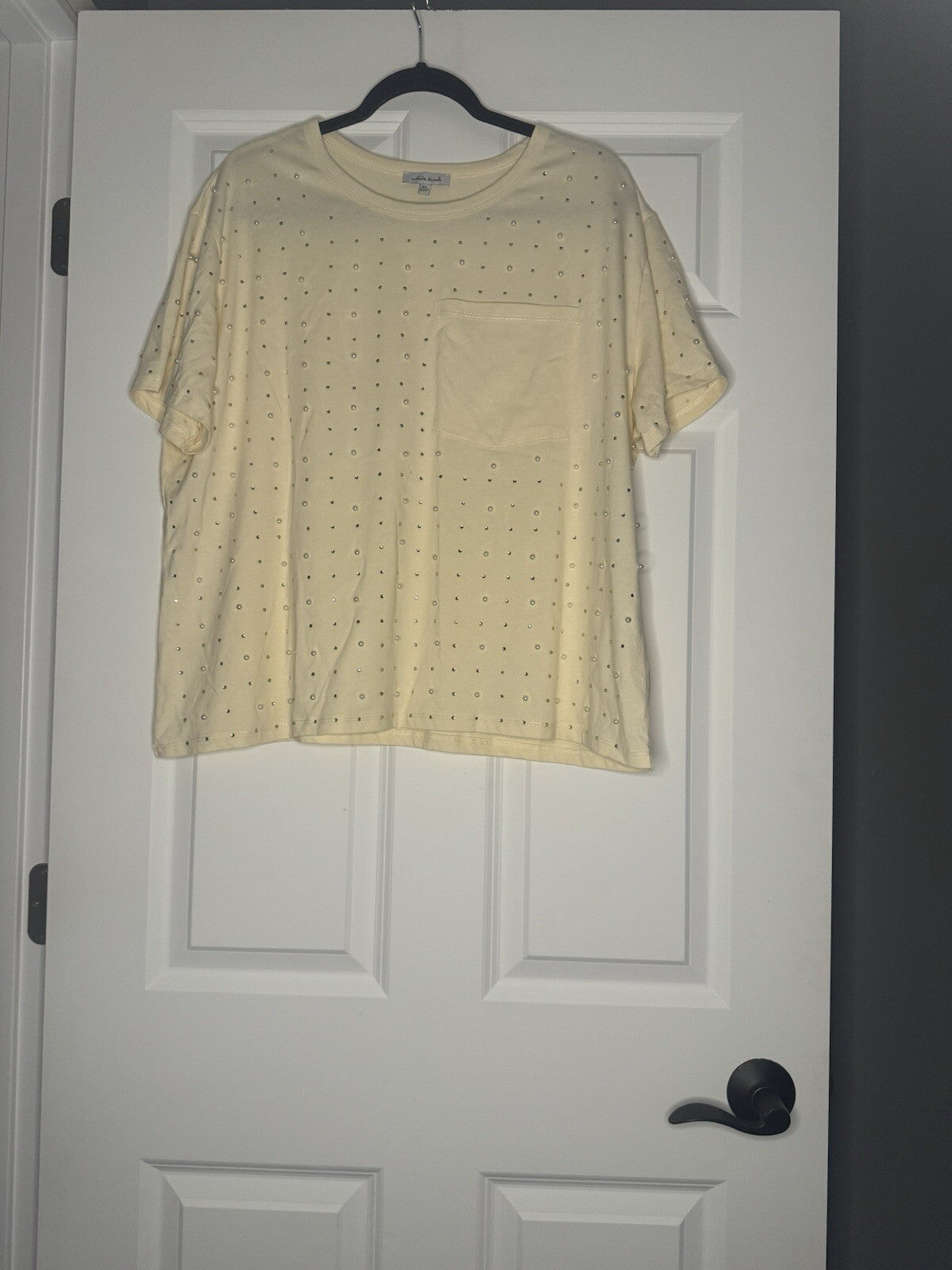 White Birch Xl Short Sleeve Blouse Cream W Multi Beading 