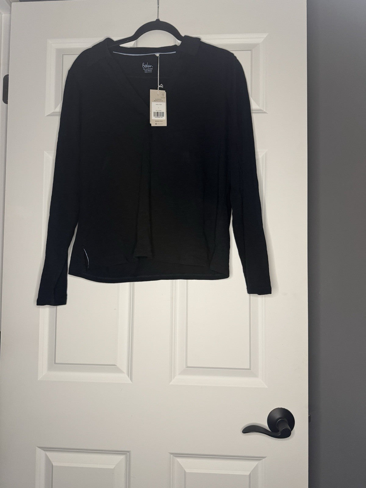 Boden Long Sleeve Polo Large Black Nwt 