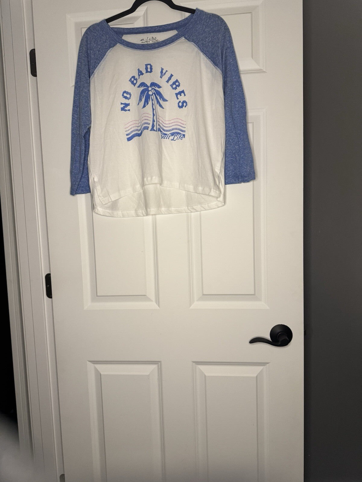 Salt Life 3/4 Sleeve Top Large  No Bad Vibes White W Blue Multicolor Nwt