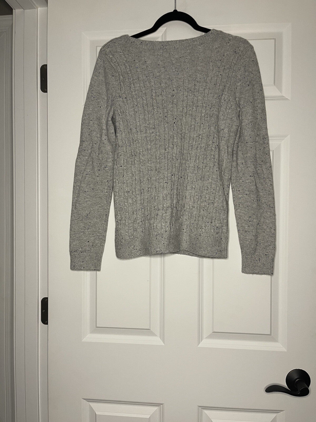 Talbots Sweater Medium Gray With Multi Blue Stitching 