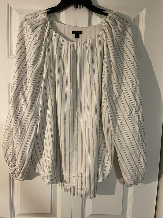 Ann Taylor long sleeve blouse large white black pinstripe nwt 