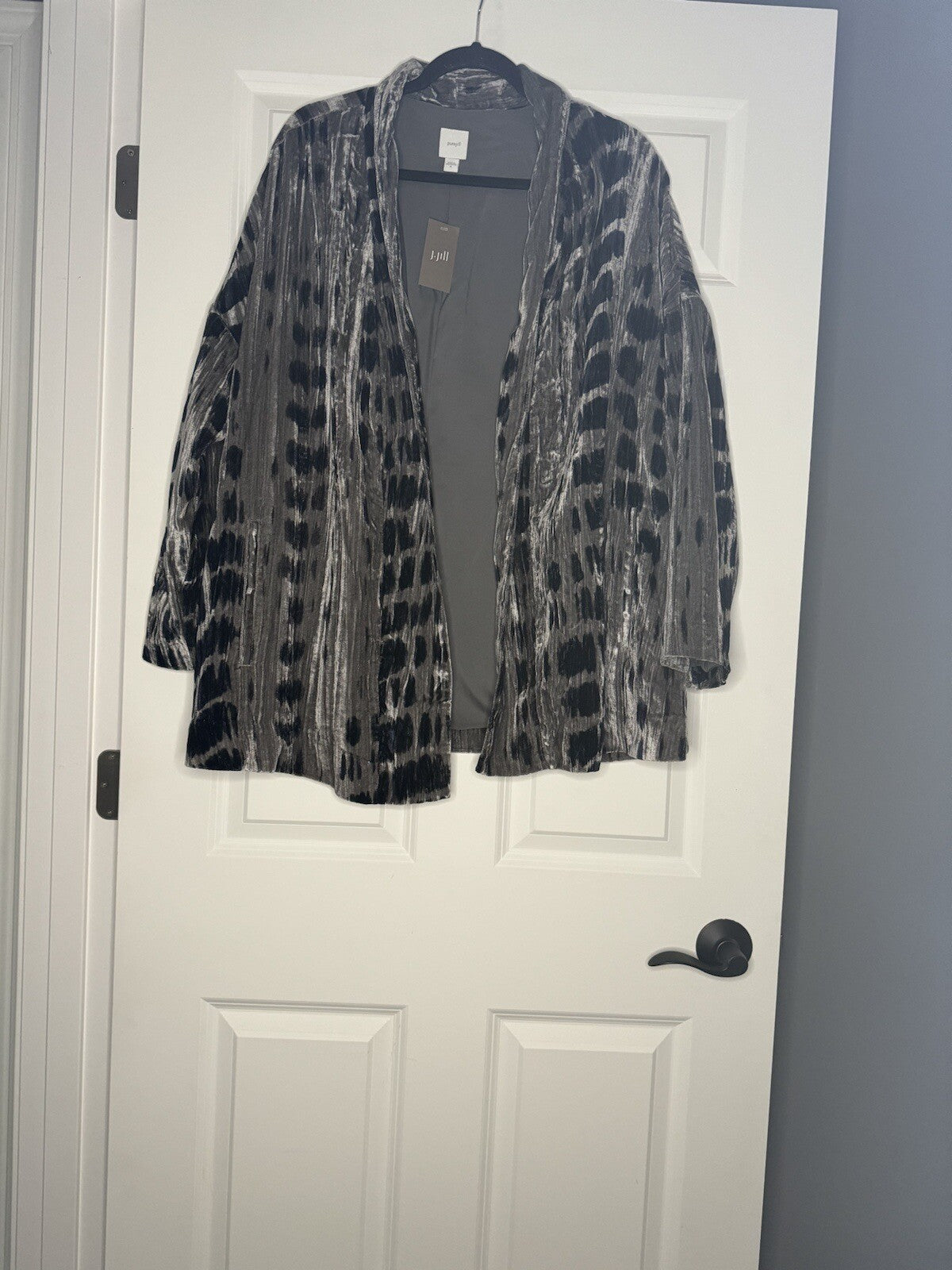 J Jill Pure Jill Cardigan Xl Gray Blue Print Nwt Msrp 189.00