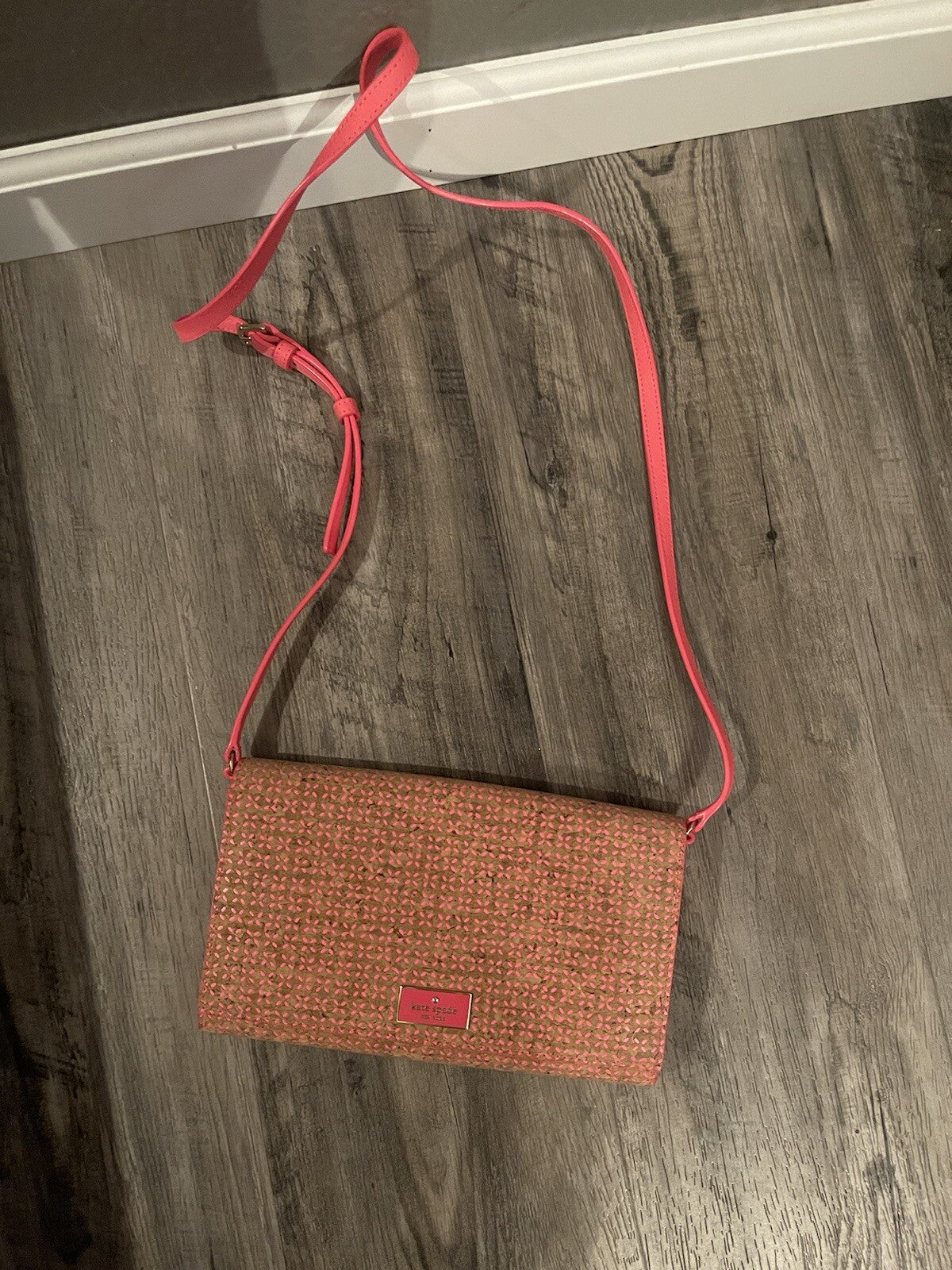 Kate Spade Crossbody Purse Neon Pink And Brown Cork Barely Used