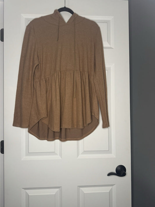 Bombom Hooded Long Sleeve Blouse Xl Flowy Bottom Brown