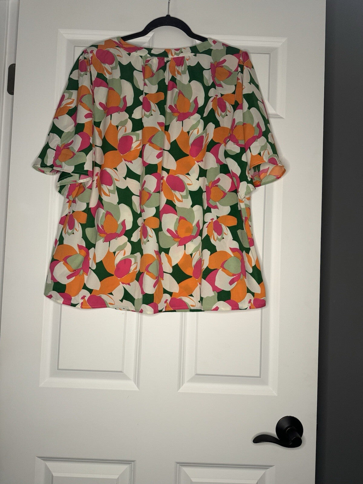 Doe And Rae Short Sleeve Blouse 1xl White Pink Green Floral Print