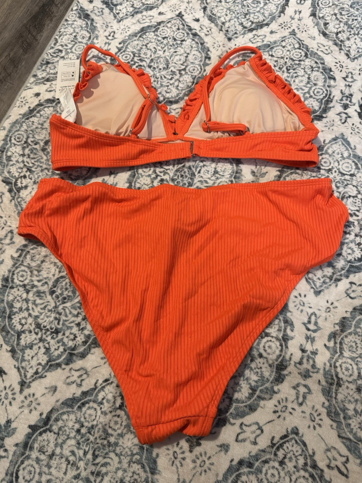 Cupshe 2 Pc Bikini Top Large Bottom Xl Ribbed Reddish Orange NWT 