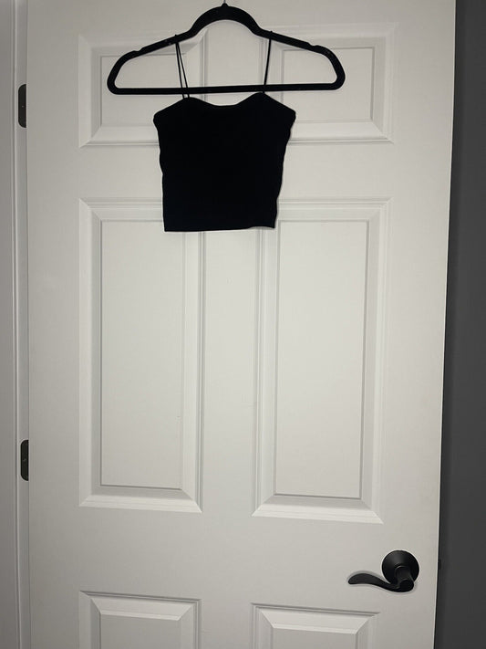 American Eagle Ribbed Black Crop Tank Small