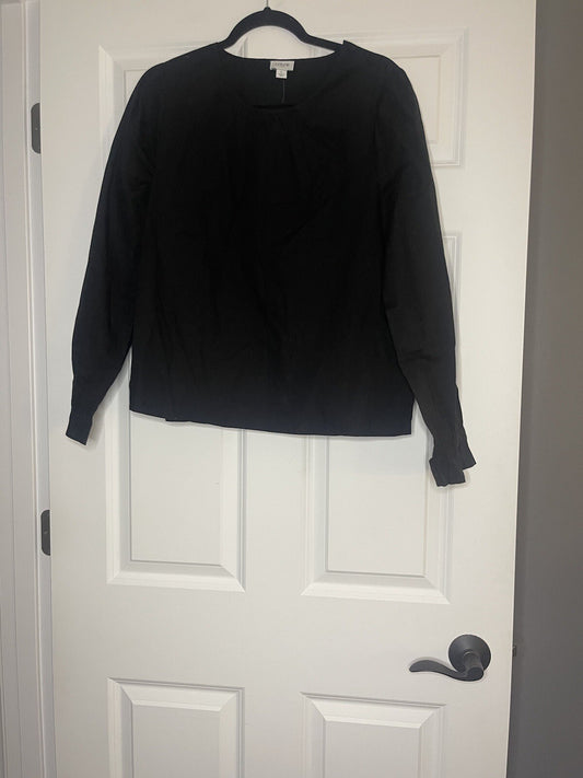 J Crew Long Sleeve Blouse Buttons On Left Sleeve Black Large Nwt Msrp 79.50