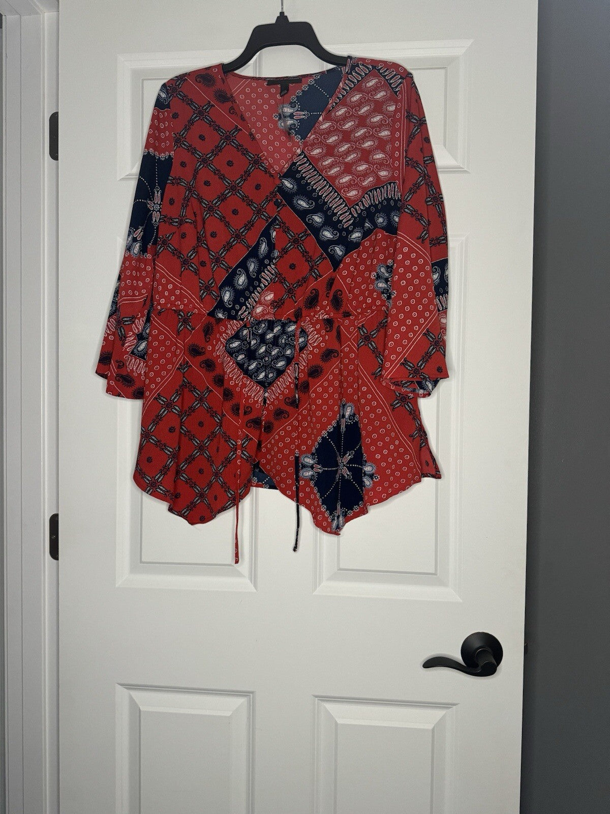 Lane Bryant Long Sleeve Blouse 14/16 Red White Blue Print Nwt 59.95