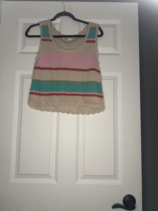 Z Supply Sol Knit Sweater Tank Xl Tan Pink Green Nwt 59