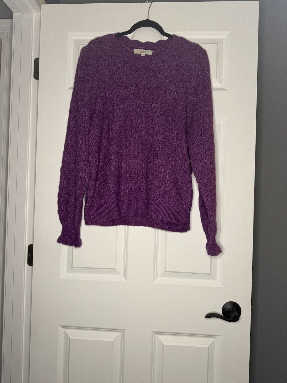 Loft Knit Sweater Purple White Heathered Xl 