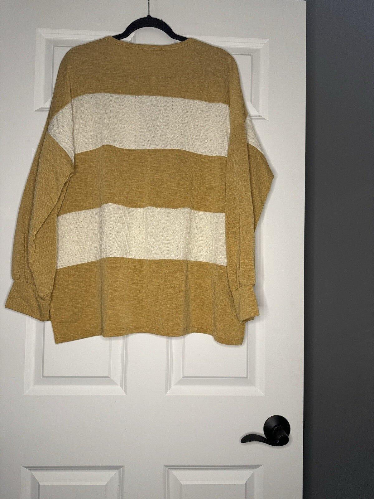 Mod Boutique Long Sleeve Blouse Large Mustard W Cream Stitching  Slits In Sides 