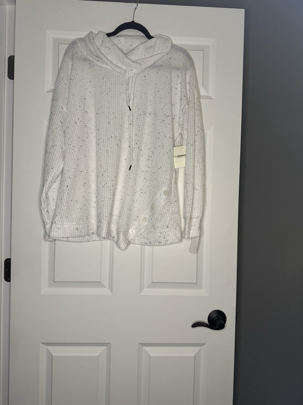 The Sweatshirt Project Cowl Neck Sweater Xl White W Black Buttons On Left Nwt 