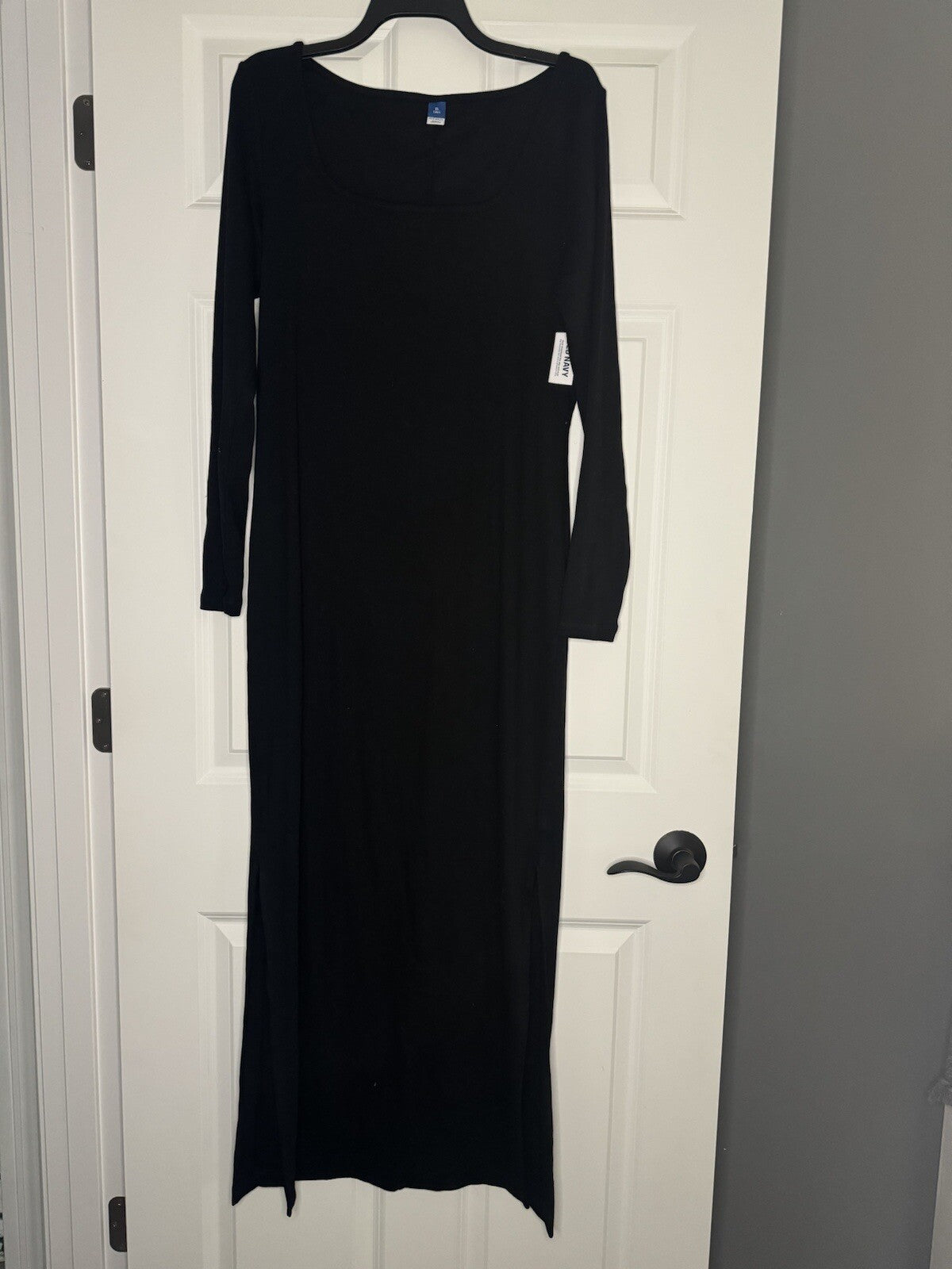 Old Navy Long Sleeve Ribbed Dress Black Xl Tall Slit In Side Nwt 