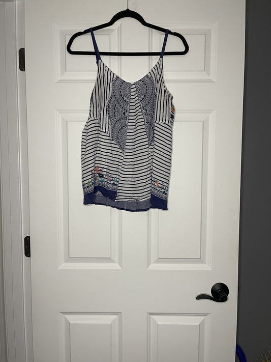 Cabi sleeveless blouse medium blue white stripe with multi floral print