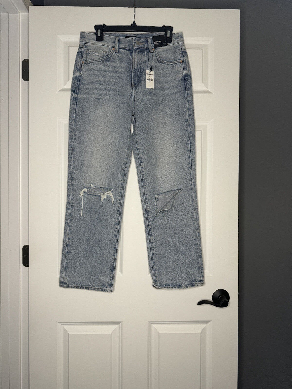 Express Straight Ankle High Rise Jeans Size 4 Distressed Light Wash Nwt $88 