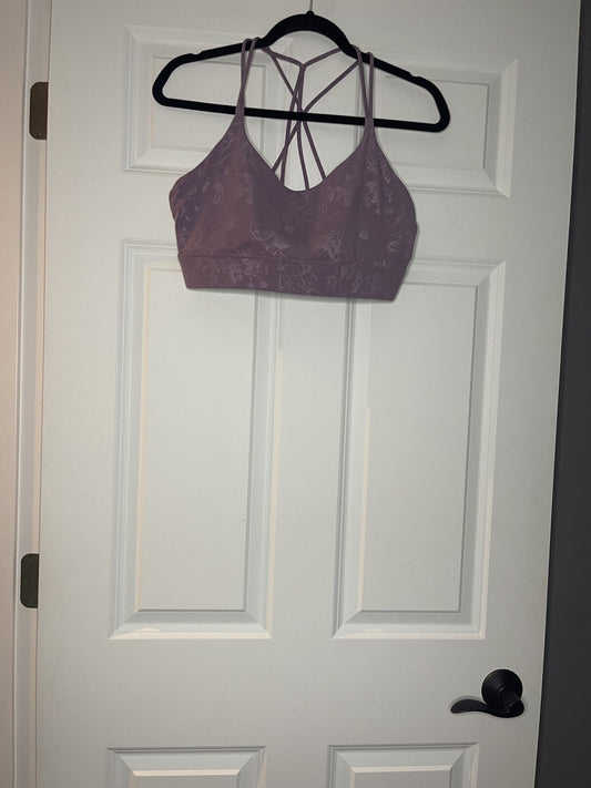 Zyia active 2 piece outfit crop legging 4 bra size large purple print no padding