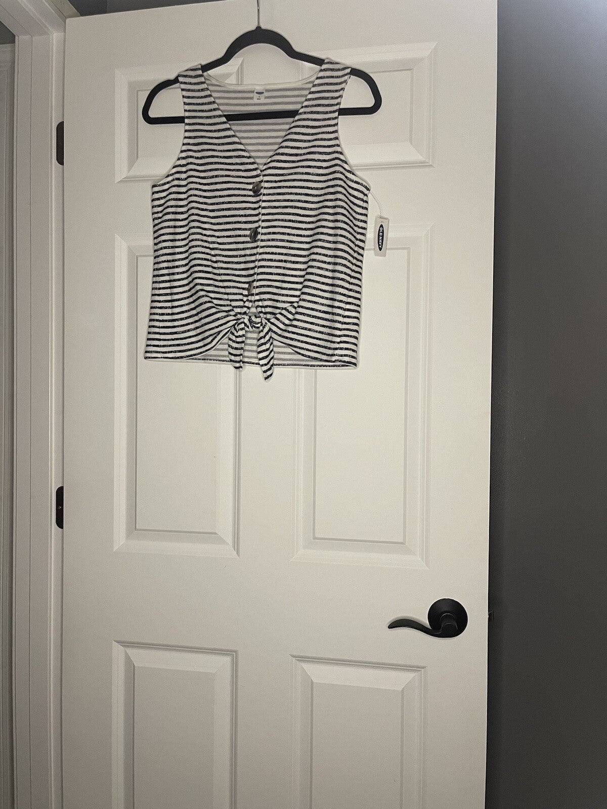 Old Navy Sleeveless Blouse Small White And Navy Stripe W Tie Bottom Nwt