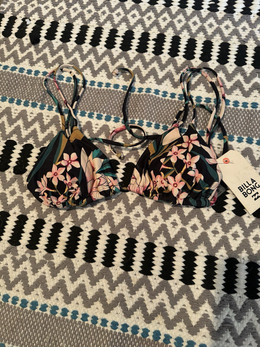 Billabong After Sunset Bikini Top medium Black W Multi Floral New With Tags 