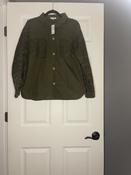 Maurice’s Button Up Jacket Large Green With Floral Cut Out Sleeves Nwt Msrp $54.