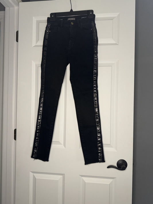 DL1961 Farrow Ankle High Rise Instasculpt Skinny Jeans 26 Black W Metallic Sides