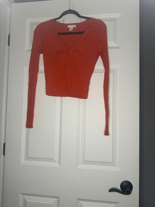 Hm Medium Ribbed Cardigan Red 