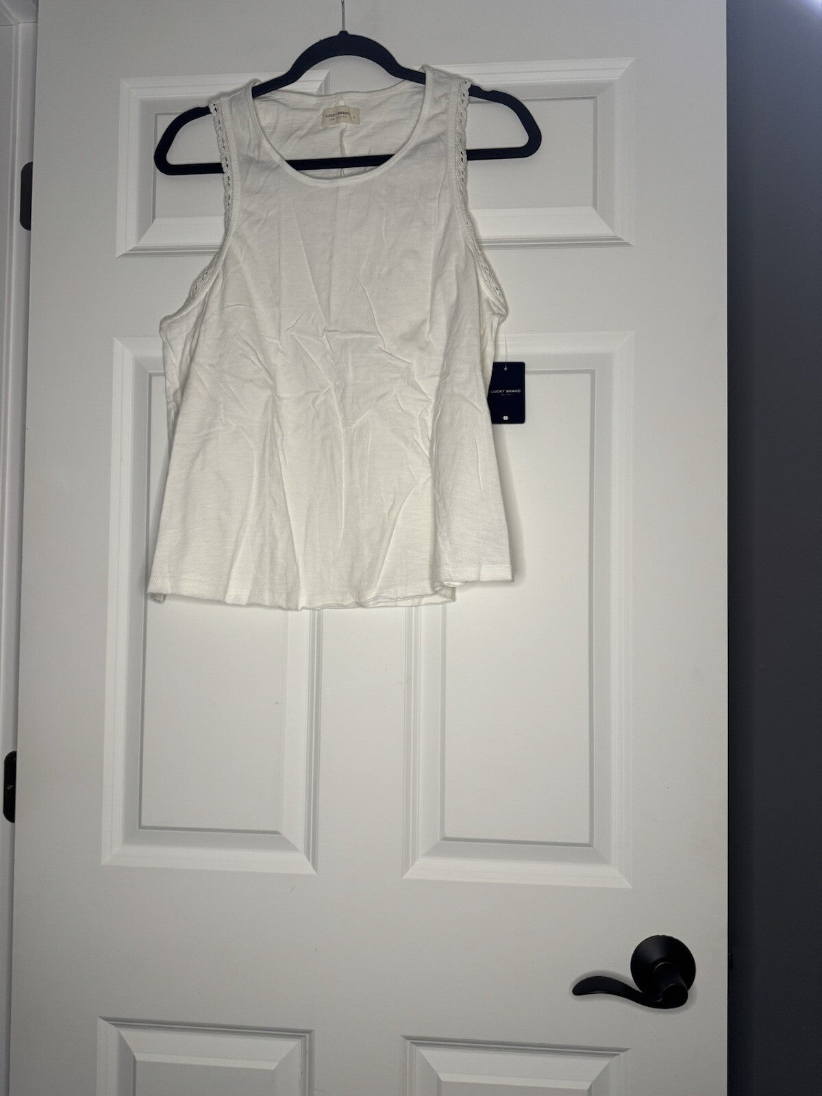 Lucky Brand Sleeveless Blouse White Ruffle Lace Sleeves Nwt 49.50