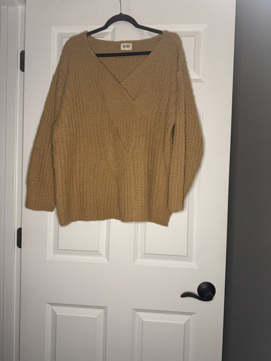 Bibi Knit Sweater Brown Overlay Front Xl 
