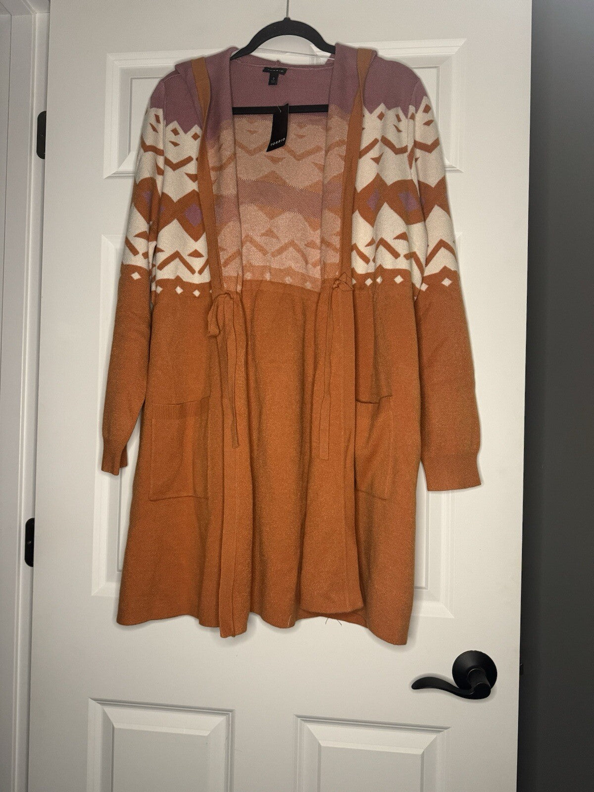 Torrid Hooded Cardigan Size 0 Large 12 Mauve Orange Cream Print Nwt 89.50