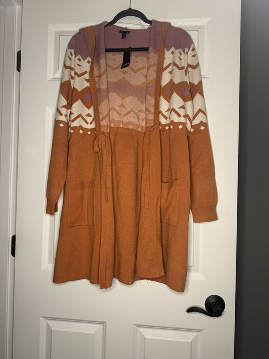Torrid Hooded Cardigan Size 0 Large 12 Mauve Orange Cream Print Nwt 89.50