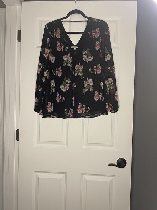 Daniel Rainn Long Sleeve Blouse Medium Black A Pink Green White Floral Print