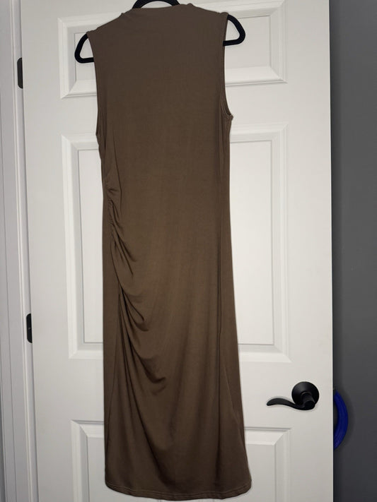Cider Sleeveless Dress Ribbed Brown Size 0x 14-16 Cinched Side Nwt