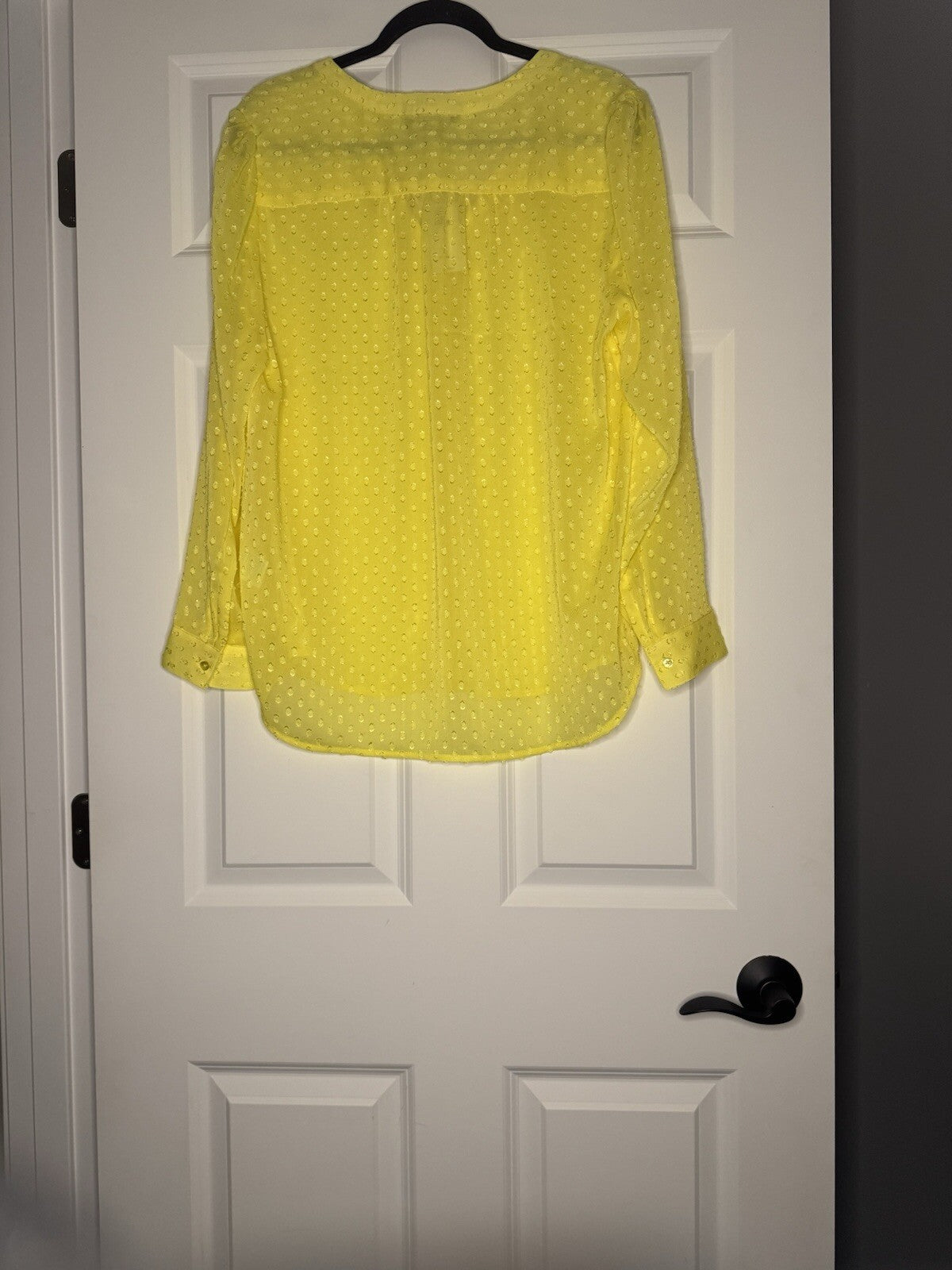 Banana Republic Long Sleeve Button Up Blouse Large Sheer Yellow Stitching Nwt 64