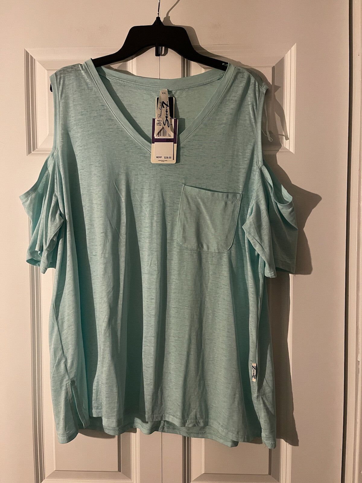 Seven 7 blouse cut out shoulders xxl light blue new with tags 