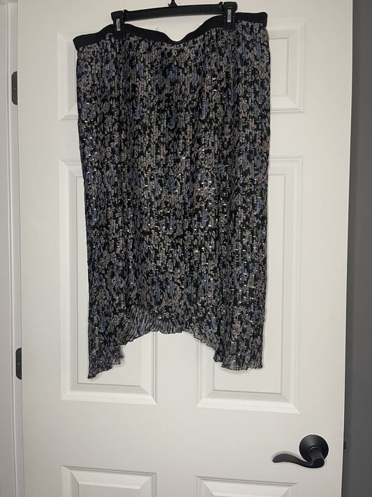 Good Hart By Matilda Jane Skirt 2xl Black With Blue Silver Purple Floral Nwt
