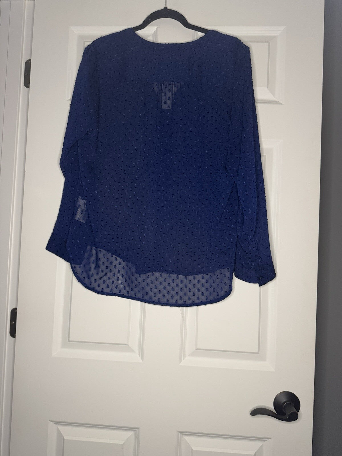 Banana Republic Button Up Blouse Large Sheer Pretty Blue W Stitch Print Nwt 64.9