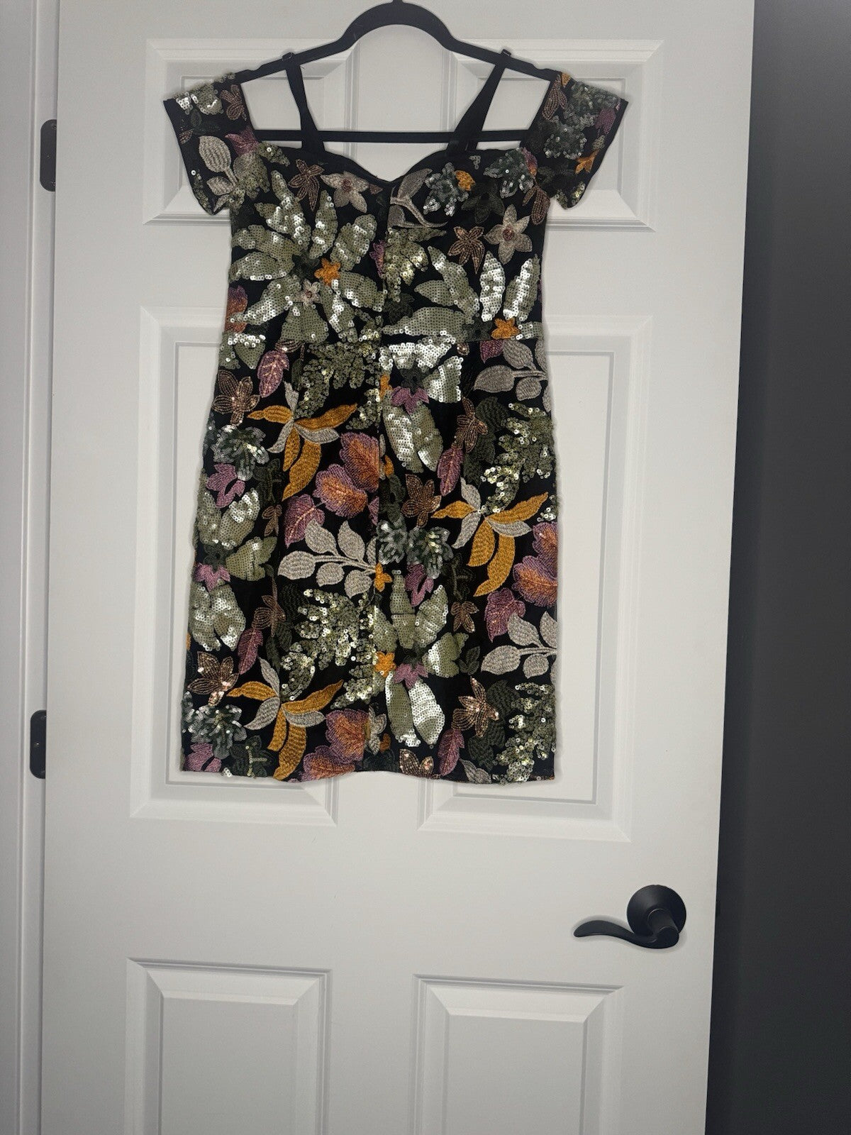 Thml Off Shoulder Dress Black W Floral Stitch And Sequins Small Nwt  Super Cute