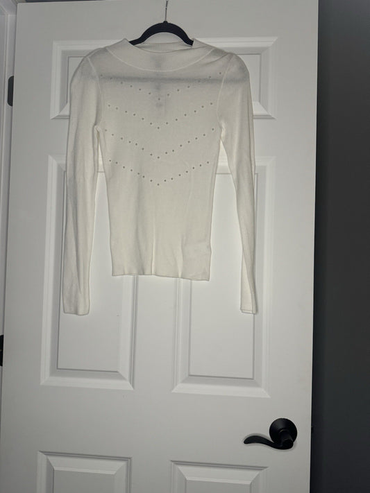 Express Lightweight Sweater Medium Ivory W Beading Decor Nwt 