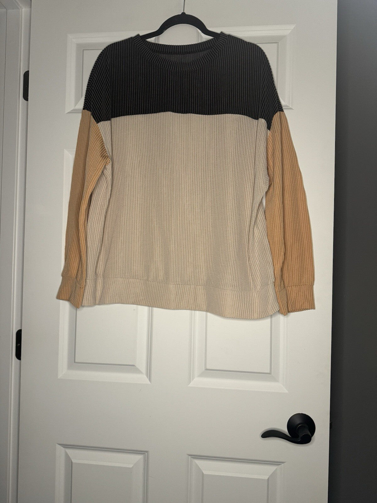 Unbranded Long Sleeve Blouse Large Beige Orange Charcoal Ribbed 