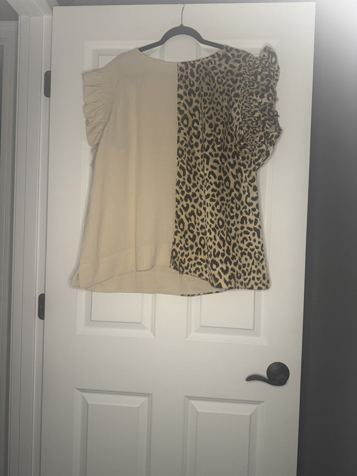 Jodifl Short Sleeve Ruffle Blouse 2x Oatmeal Brown Black Animal Nwt $43