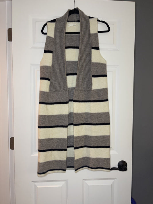 Anthropologie cardigan sleeveless xs tan navy gray cream stripe