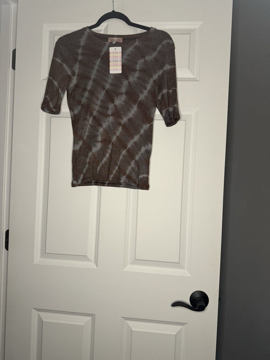 Michael Stars Lilly Shine Tie Dye Tee Small Brown Gray Sparkle Nwt 88
