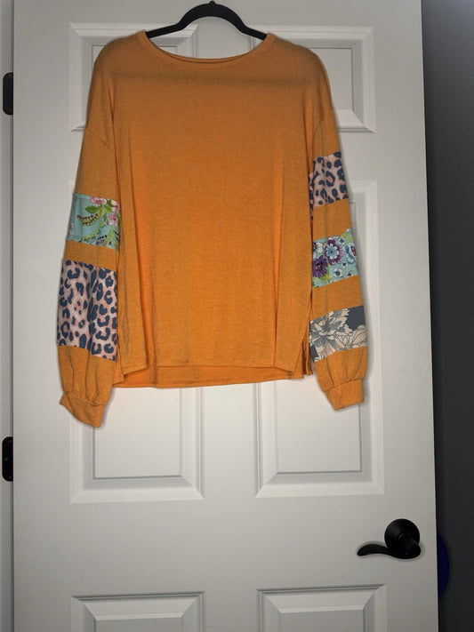 Hailey And Co Long Sleeve Blouse Large Orange W Multi Animal Print And Floral Sl