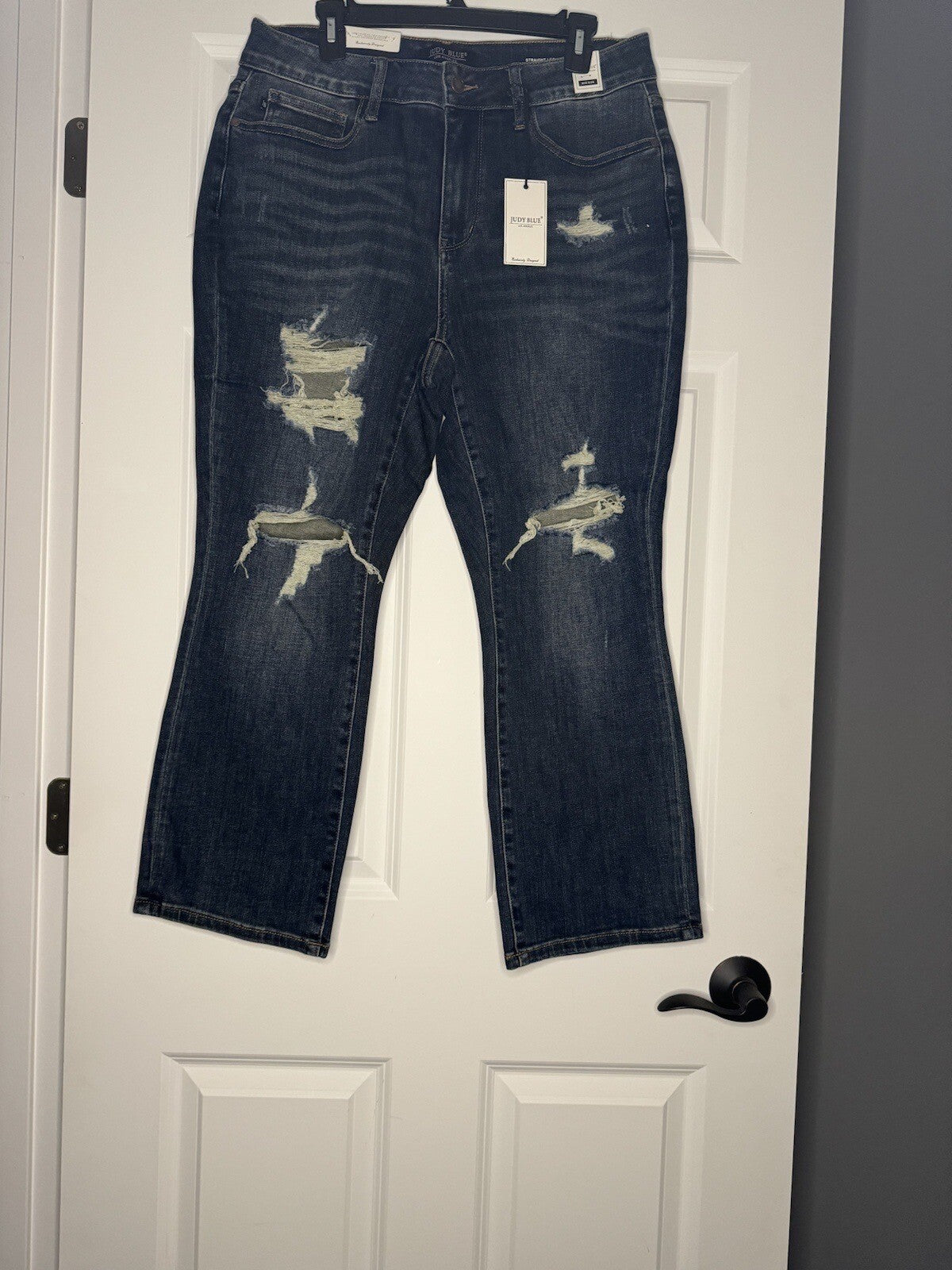 Judy Blue Jeans 14w Midrise Straight Leg Distressed Blue Nwt