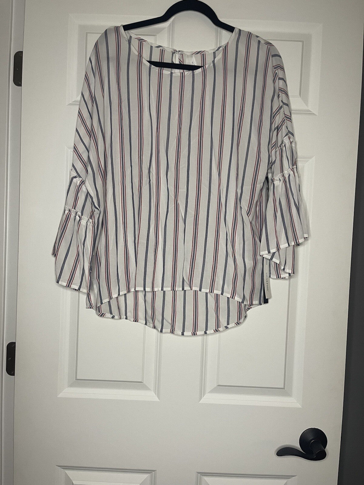 Liverpool 3/4 sleeve blouse white with red blue stripe small NWT