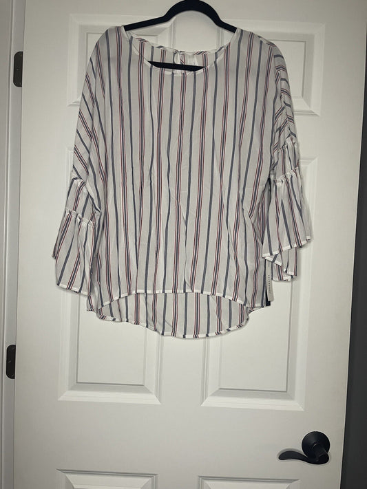 Liverpool 3/4 sleeve blouse white with red blue stripe small NWT