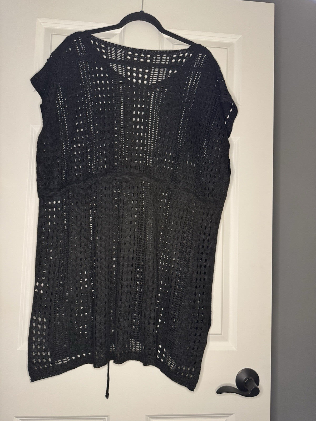 Aimage Mesh Short Sleeve Swimsuit Coverup Xxl Black 