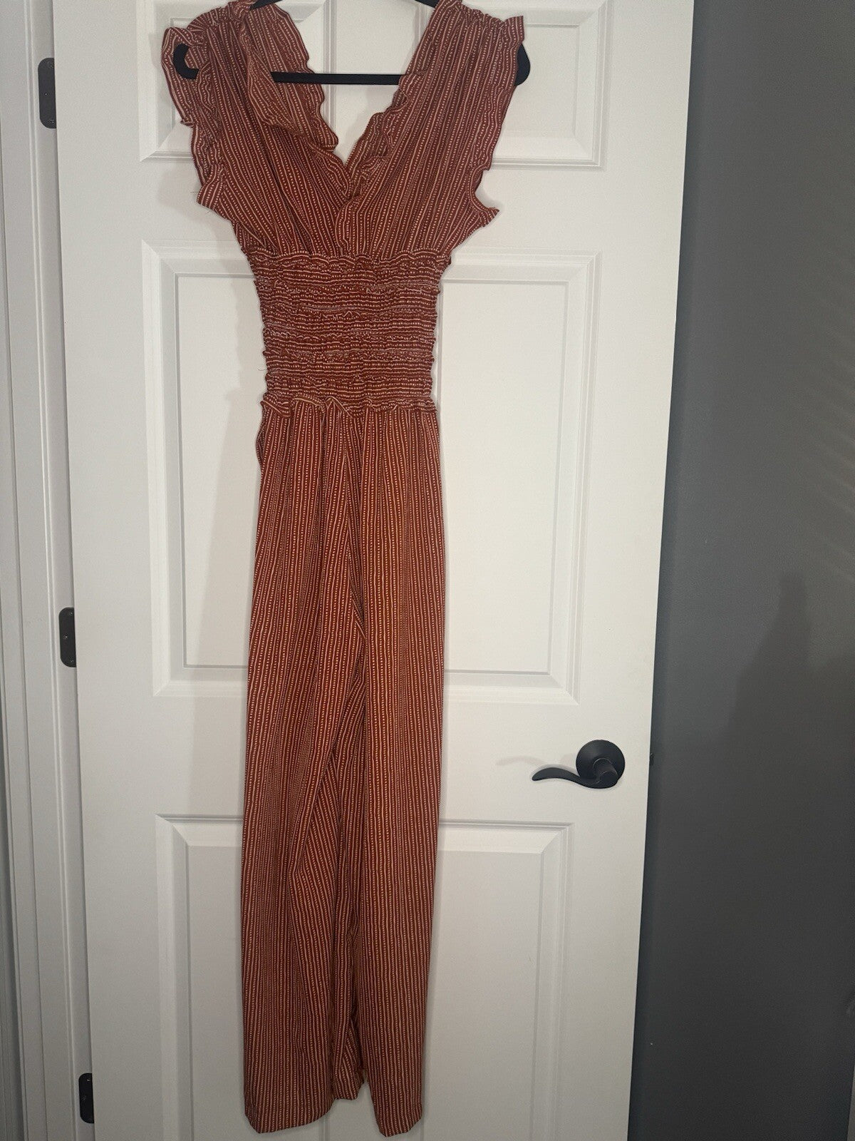 Max Studio Sleeveless Jumpsuit Small Orangish Red And Cream Print Nwt Msrp 118