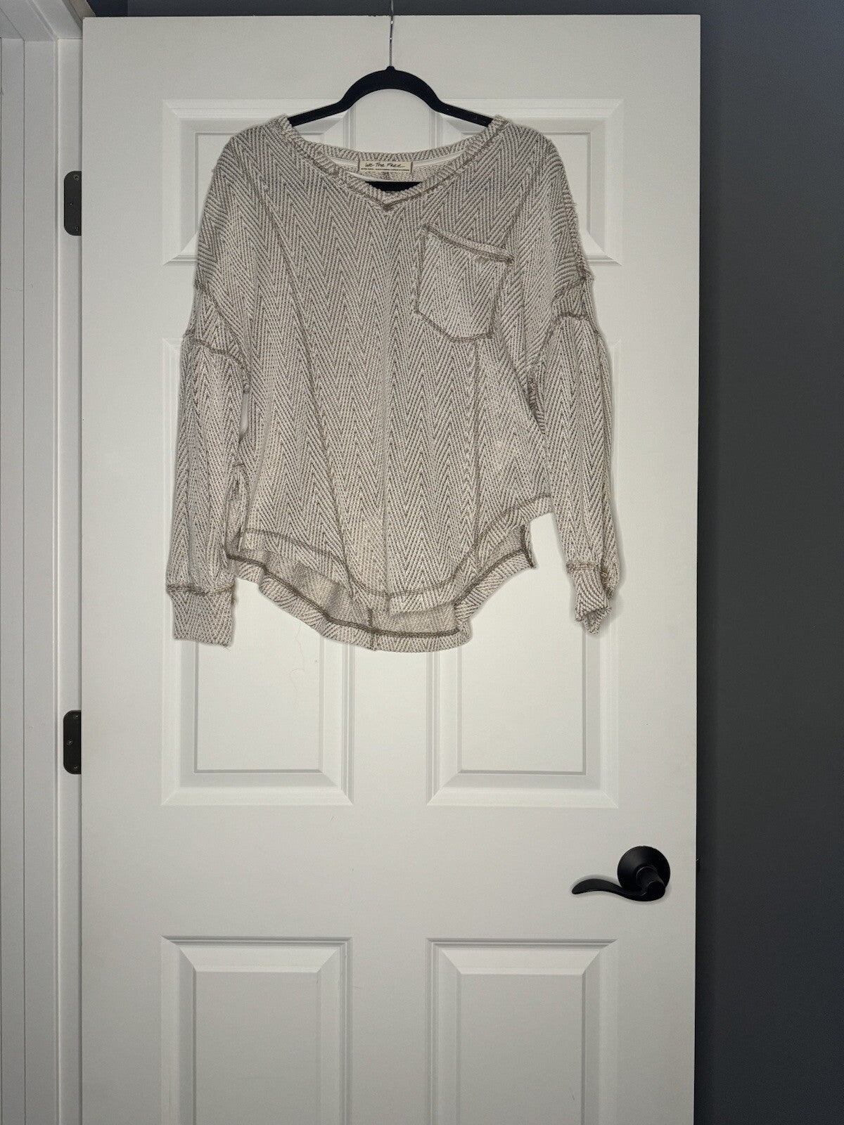 Free People Long Sleeve Top Ivory And Gold W Pocket XS